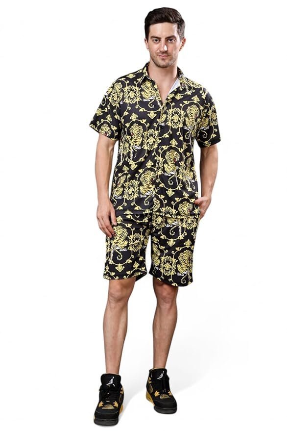 Yellow Black Lion Print Mens Co-ord Set