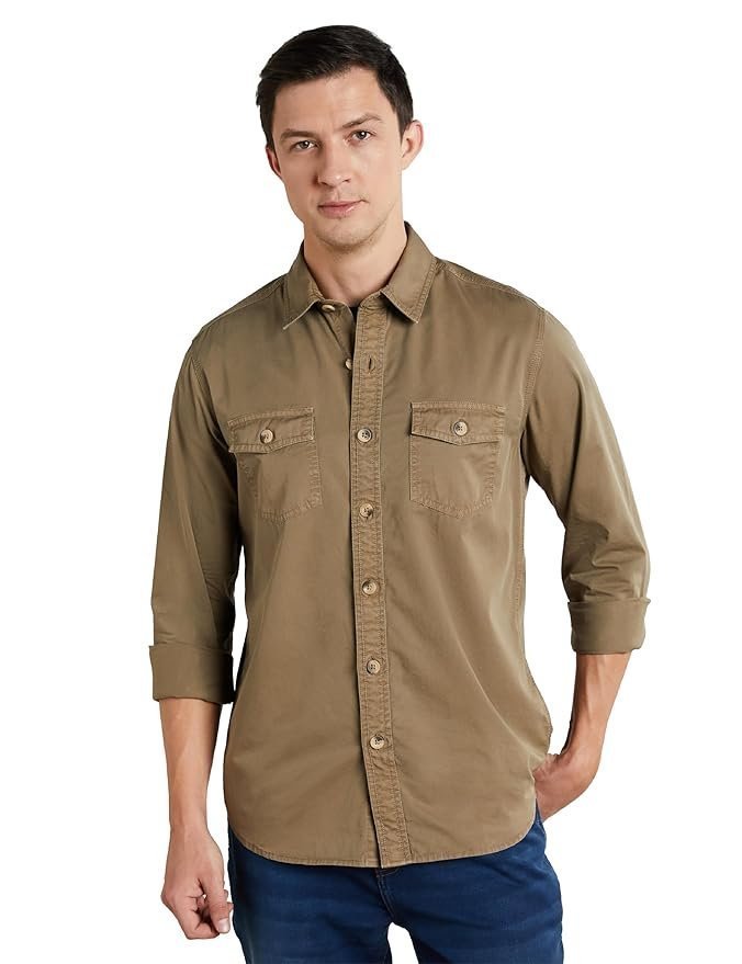 Symbol Premium Men's Casual Washed Cotton Twill Shirt (Regular Fit)