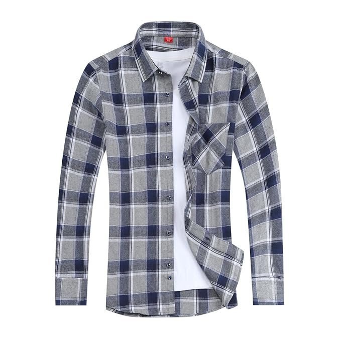 CEEN Men's Plaid Shirt, Casual, Flannel Shirt, Long Sleeve, Regular Fit, Button Down, With Pockets, Cotton, Spring and Autumn Clothes, Plus Size