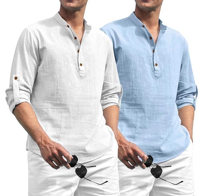 Zombom Combo of Men's Solid Cotton Blend Full Sleeve Straight Kurta Shirt
