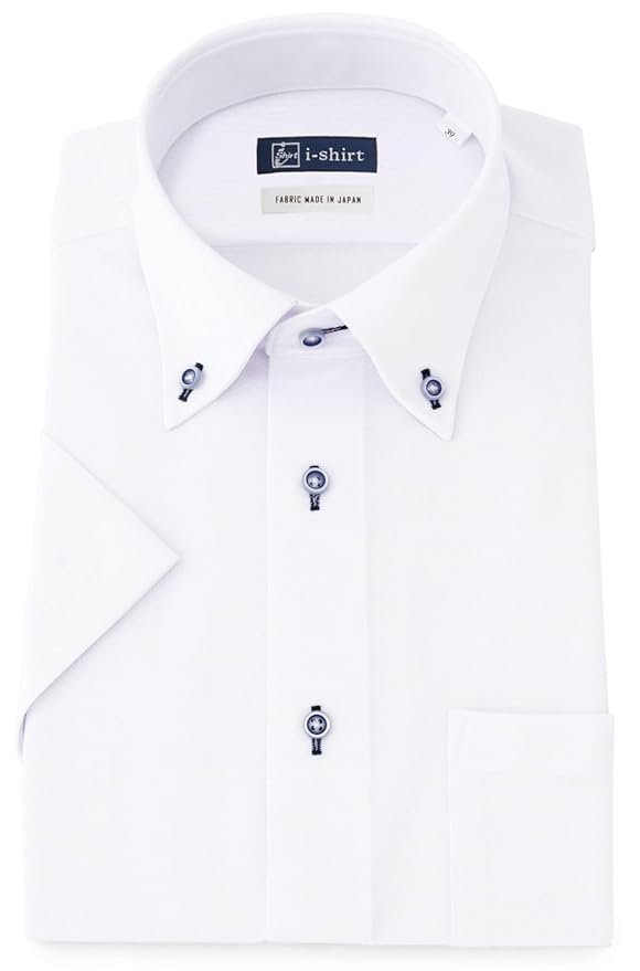 i-shirt, Completely Non-Iron, Stretch, Ultra Quick Drying, Slim Fit, Short Sleeve, Dress Shirt, Men's, White Dobby Check Button Down Slim Fit Short Sleeve M1622000504, 首回り43cm